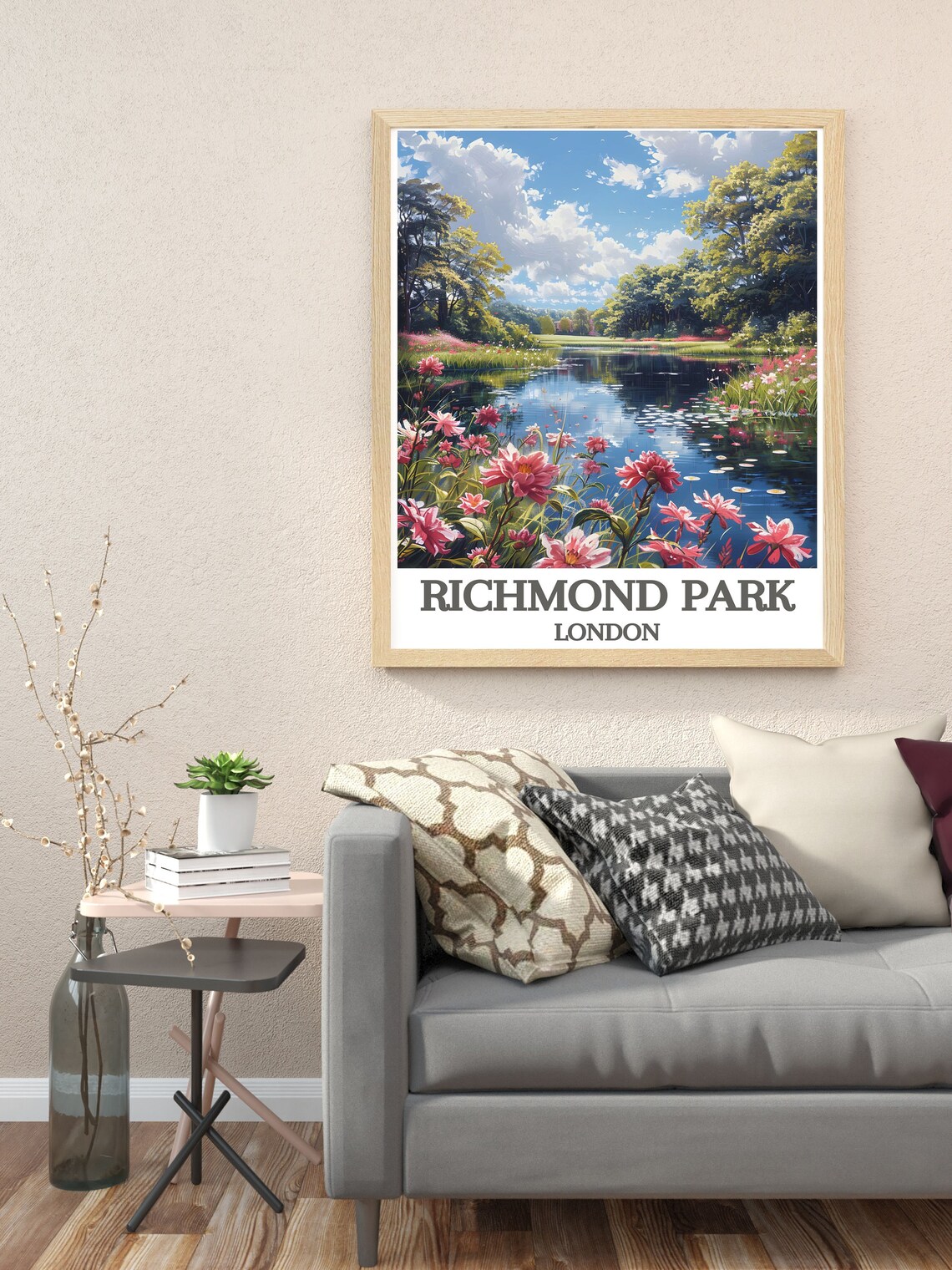 Richmond Park London Lake Flowers Spring Blossom Travel Art Poster - Image 2