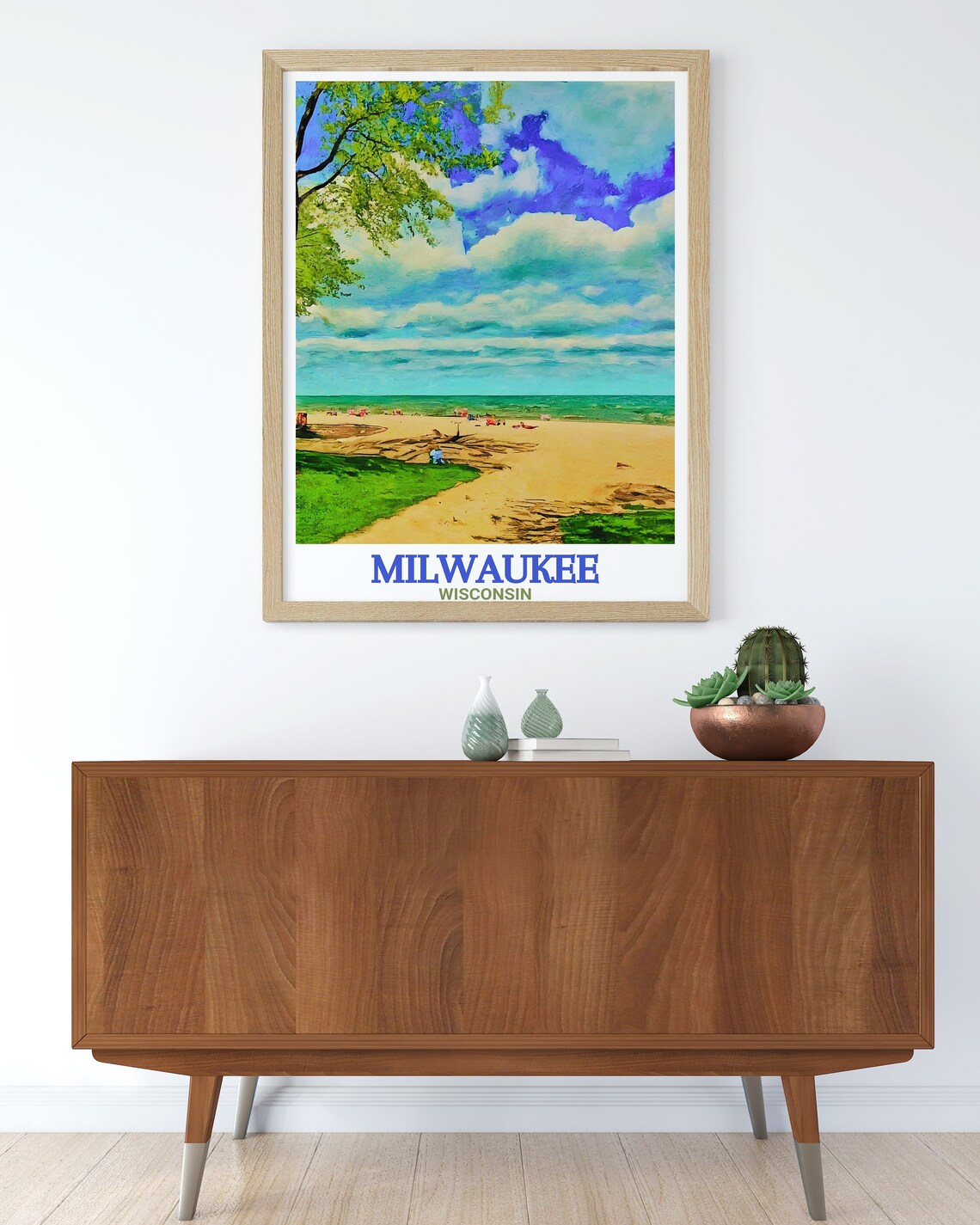 Bradford Beach on Lake Michigan in Milwaukee Wisconsin Travel Poster - Image 3