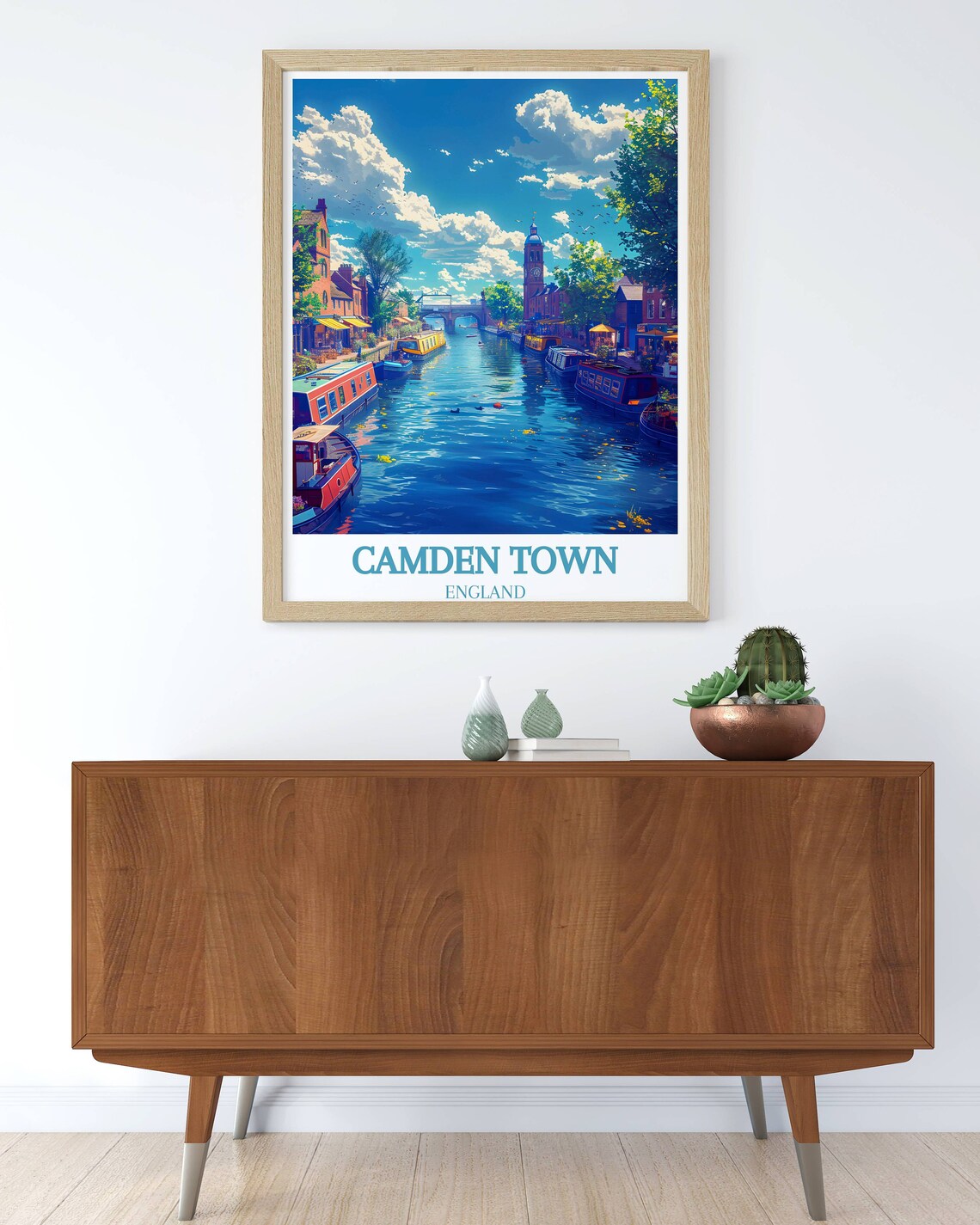 Camden Town England Canal Narrowboats Clock Tower View Poster - Image 3