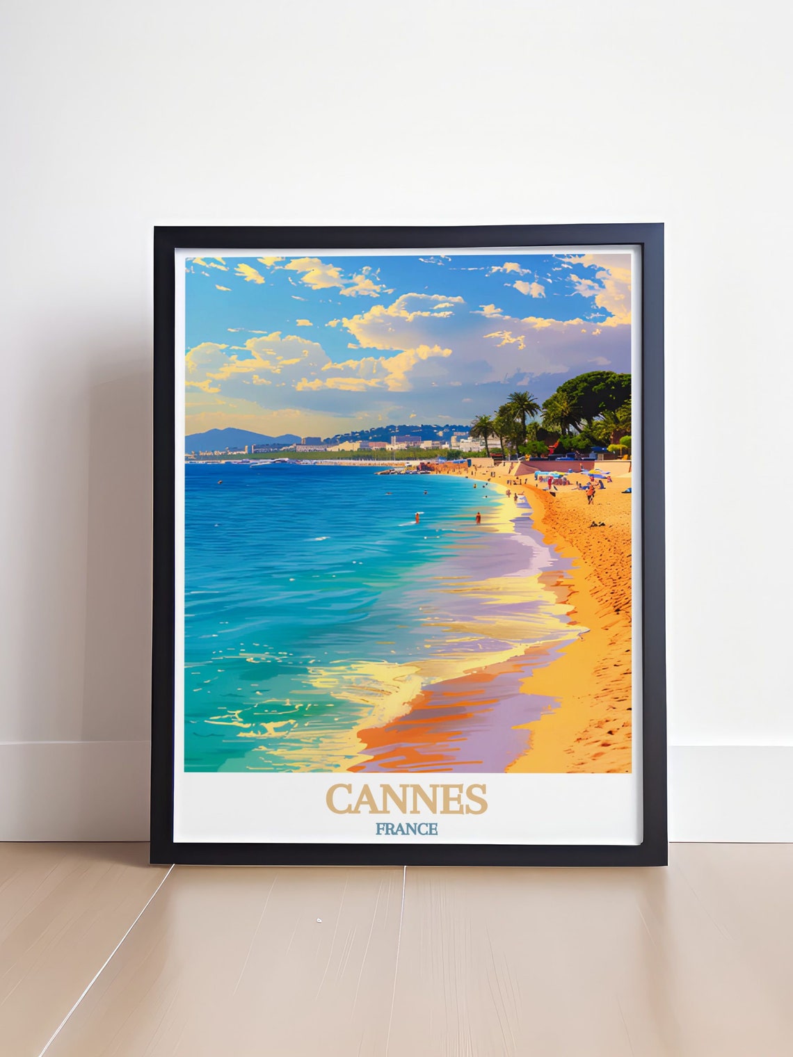 Cannes France Golden Beach Shoreline Mediterranean Travel Poster - Image 4