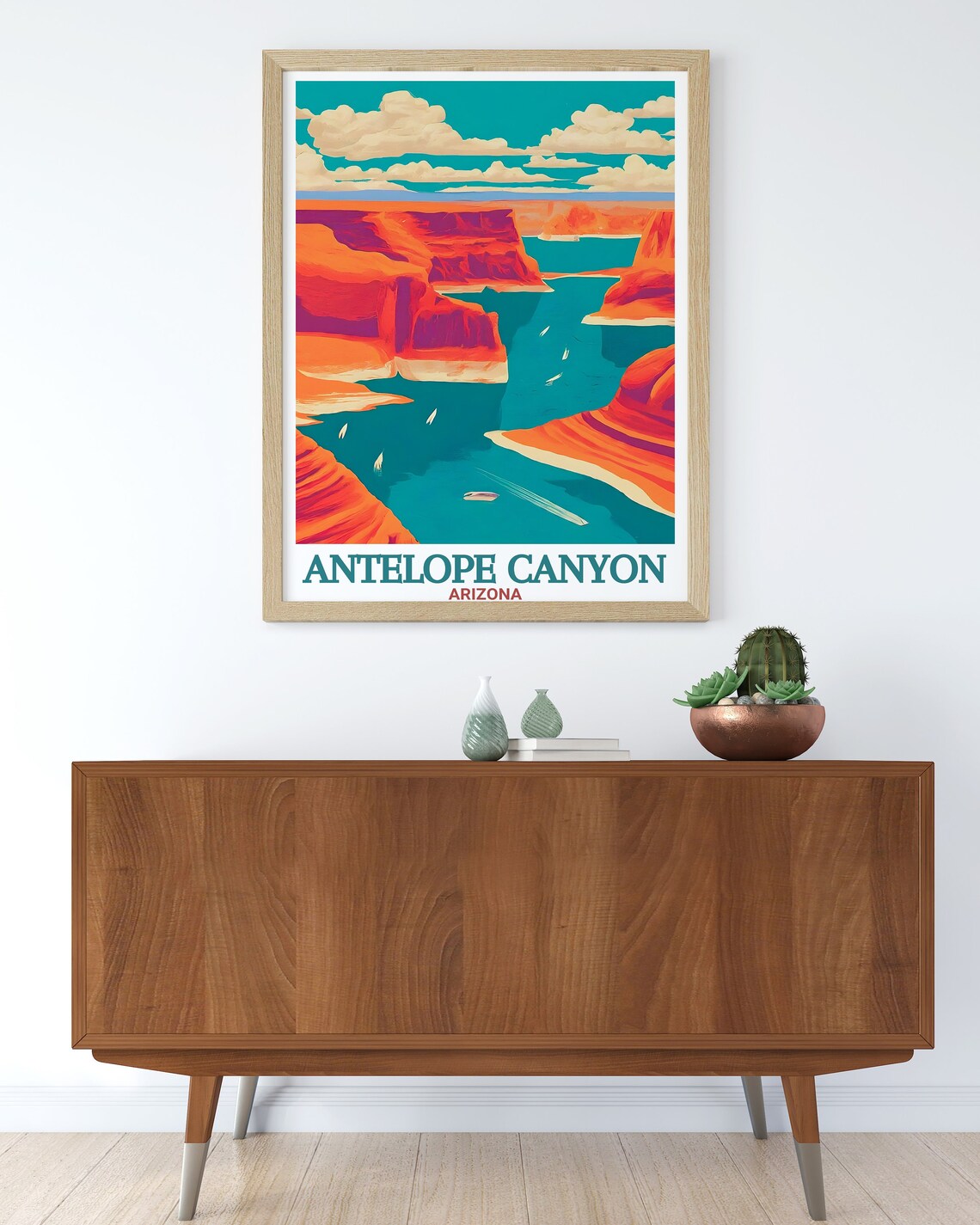 Antelope Canyon Turquoise Lake Boats Red Rock Desert Scenic Poster - Image 3