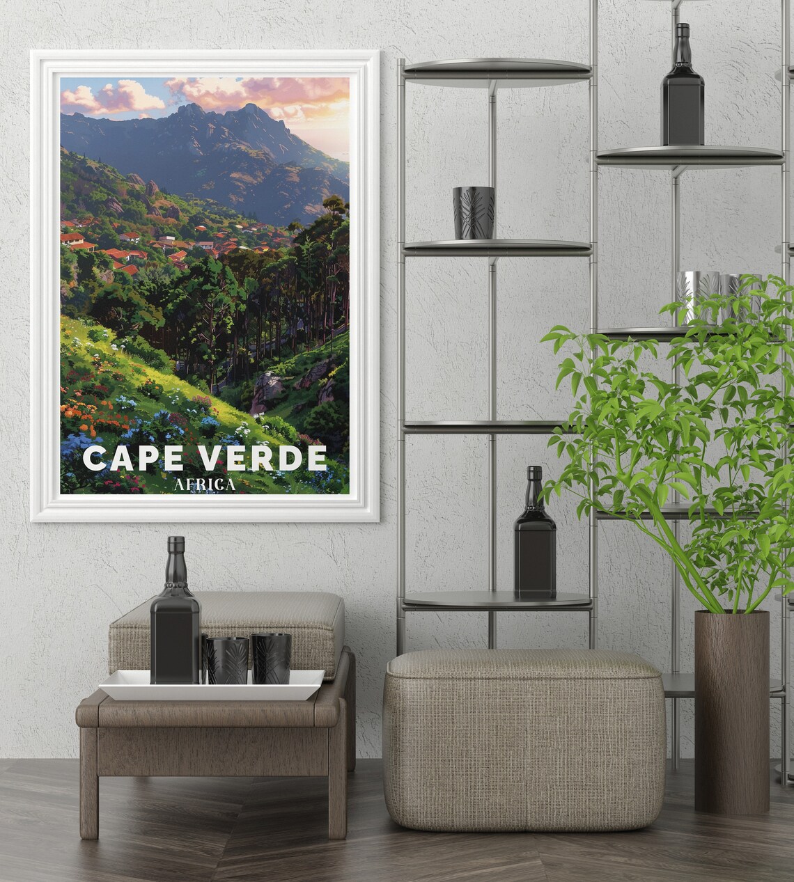 Cape Verde Mountain Village Terraced Hills Sunset Travel Poster - Image 3