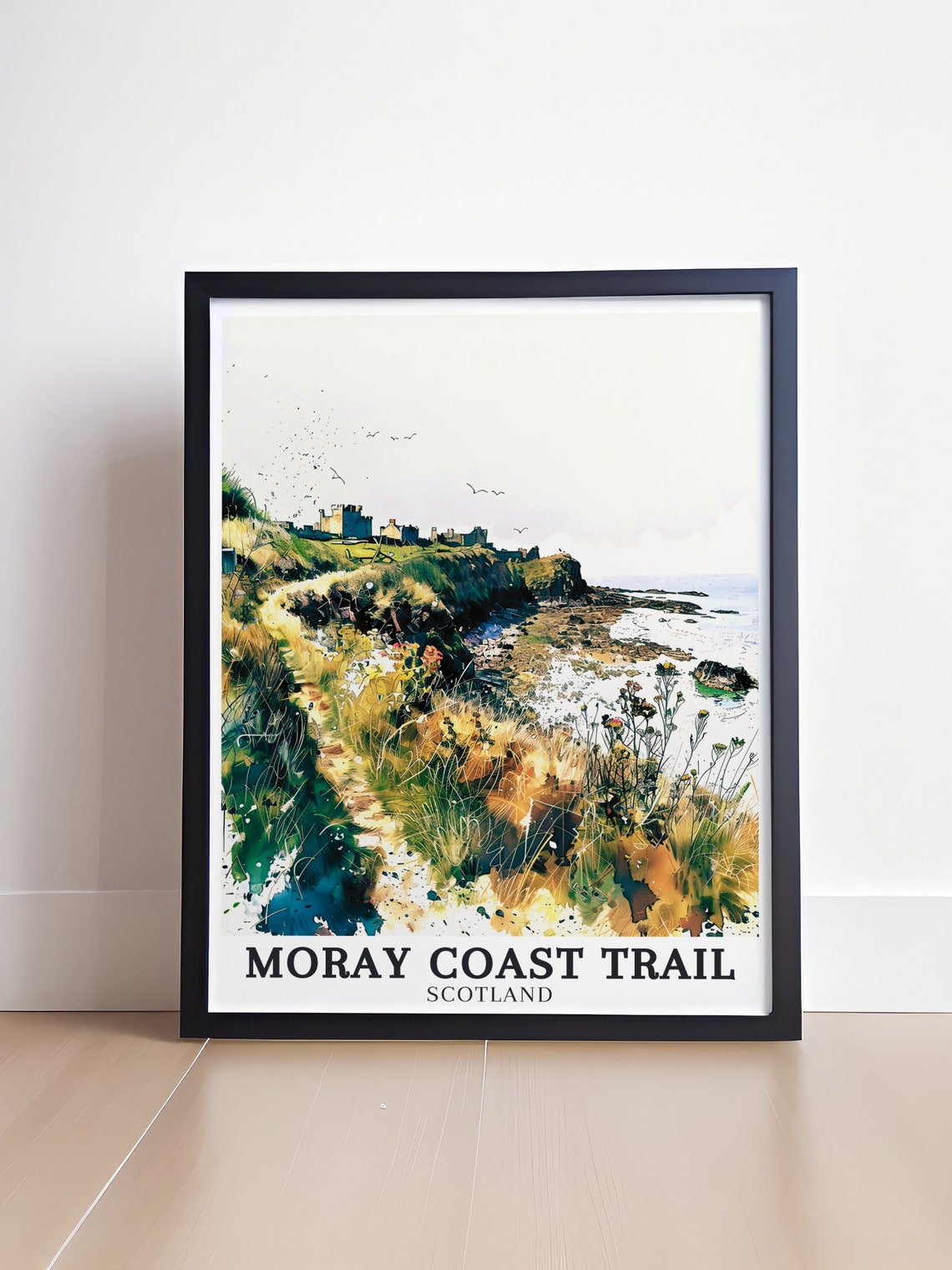 Moray Coast Trail Scotland Castle Ruins Watercolor Coastal Path Poster - Image 4