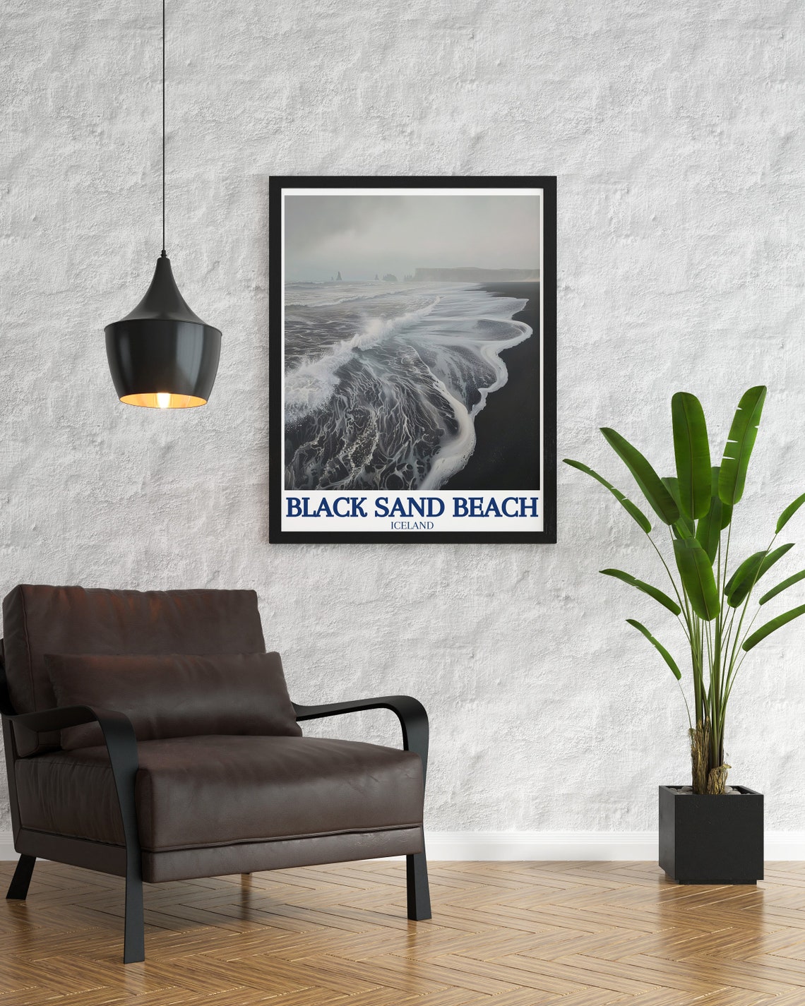Iceland Black Sand Beach Poster Moody Monochrome Ocean Waves Art - Image 2