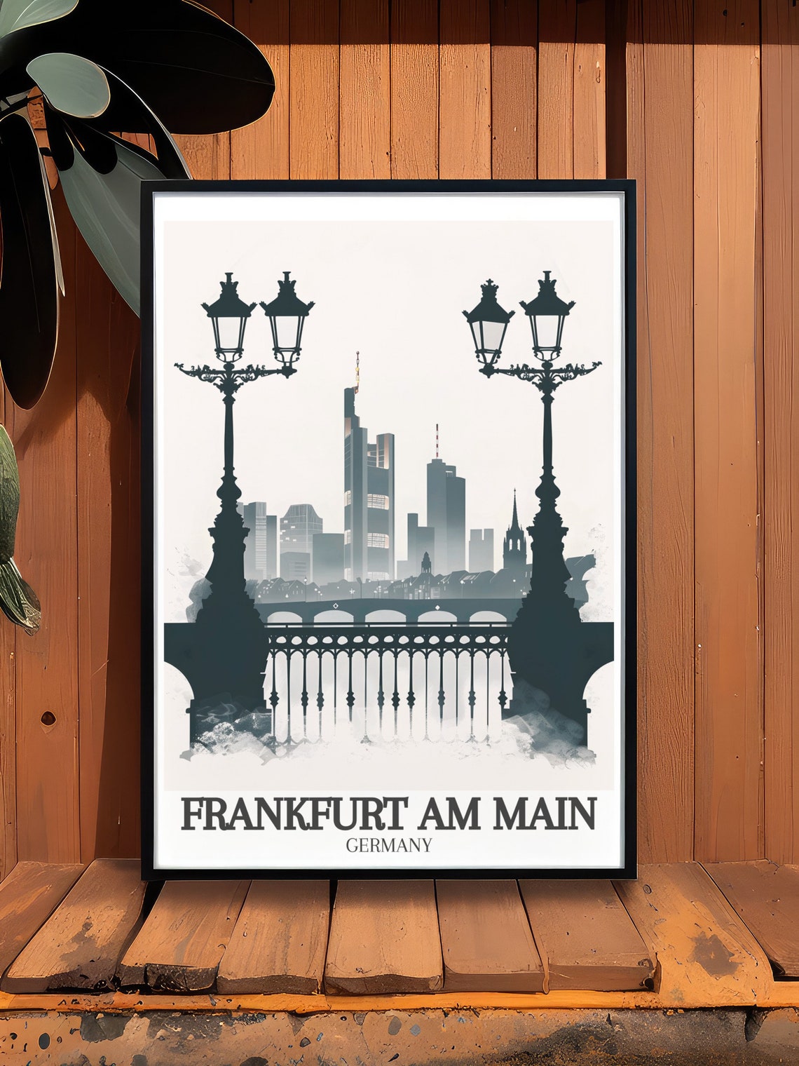 Frankfurt Am Main Iron Bridge Silhouette Skyline Travel Poster - Image 3