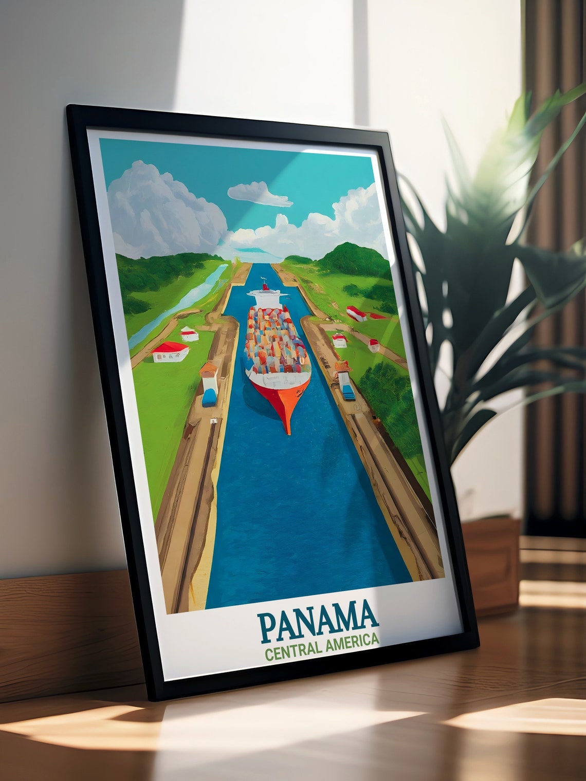 Panama Canal Cargo Ship Passing Through the Locks Panorama Poster - Image 3