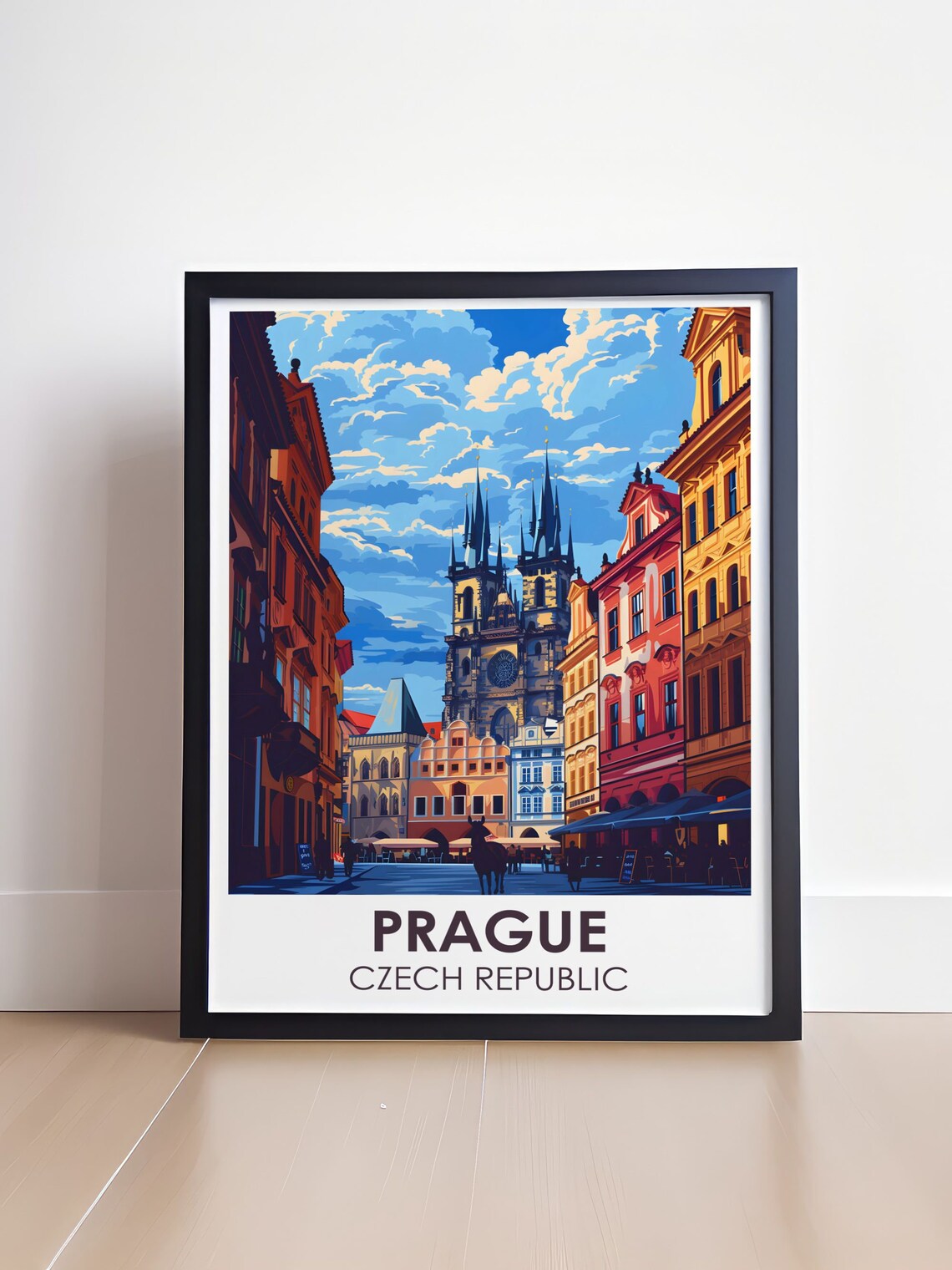 Prague Old Town Square Church of Tyn Colorful Travel Art Poster - Image 4