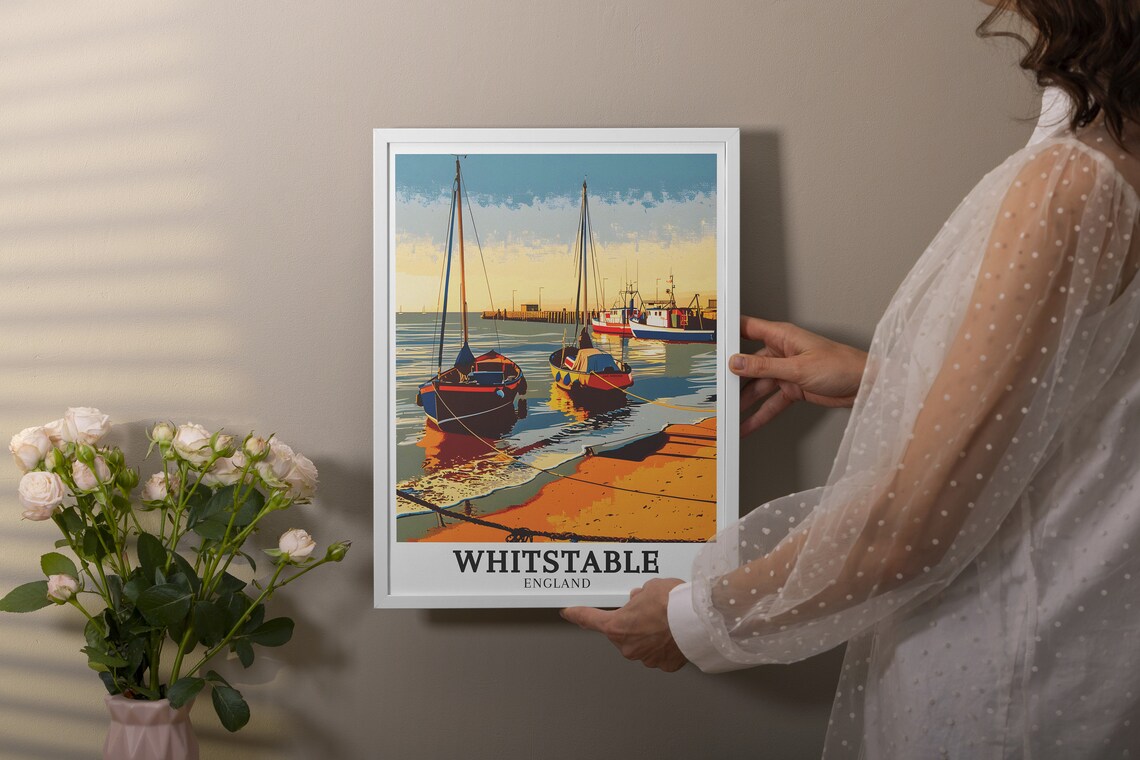 Whitstable England Fishing Boats Golden Sunset Travel Poster - Image 3