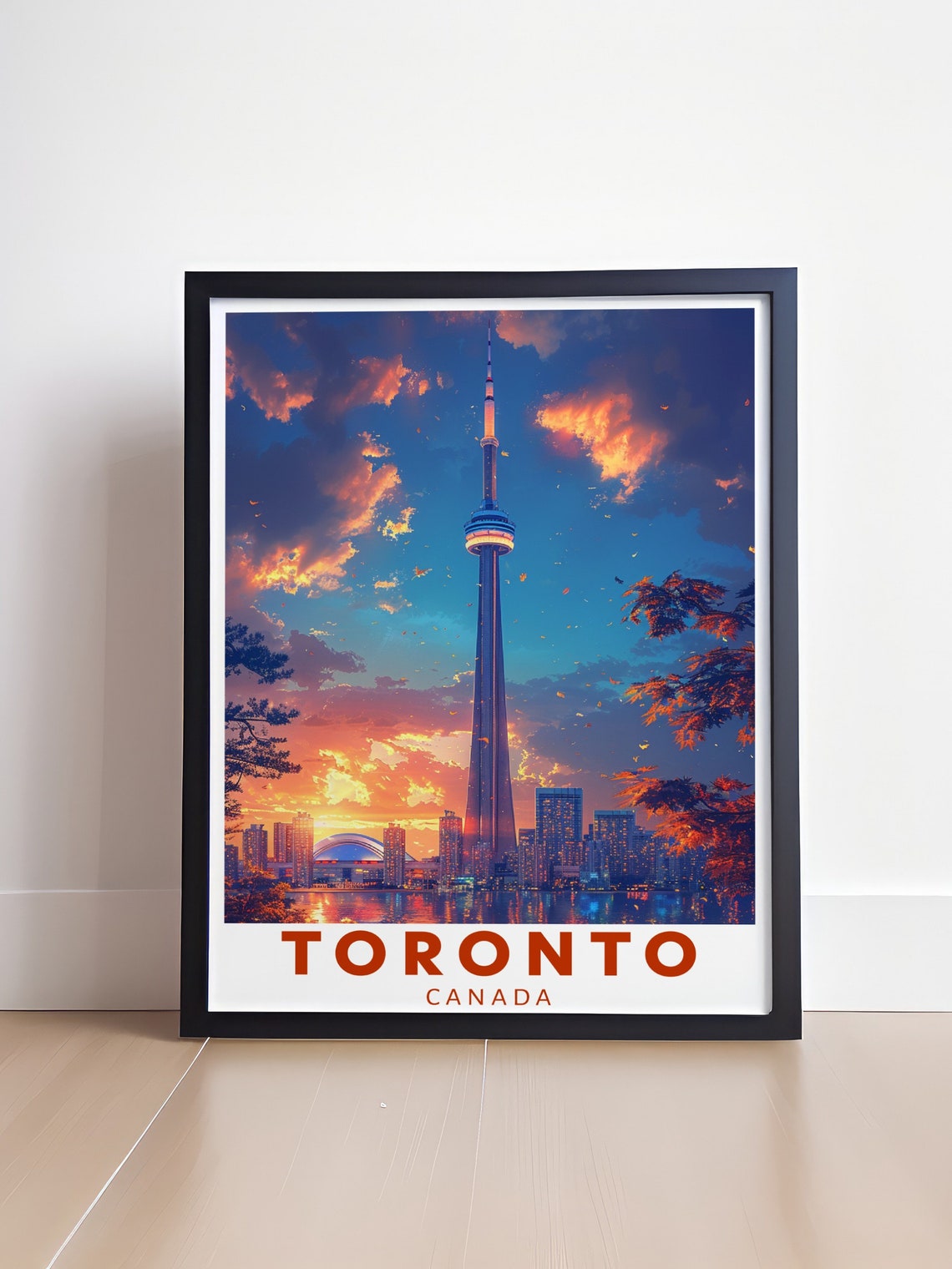 Toronto Canada CN Tower Autumn Foliage Sunset Skyline Poster - Image 4