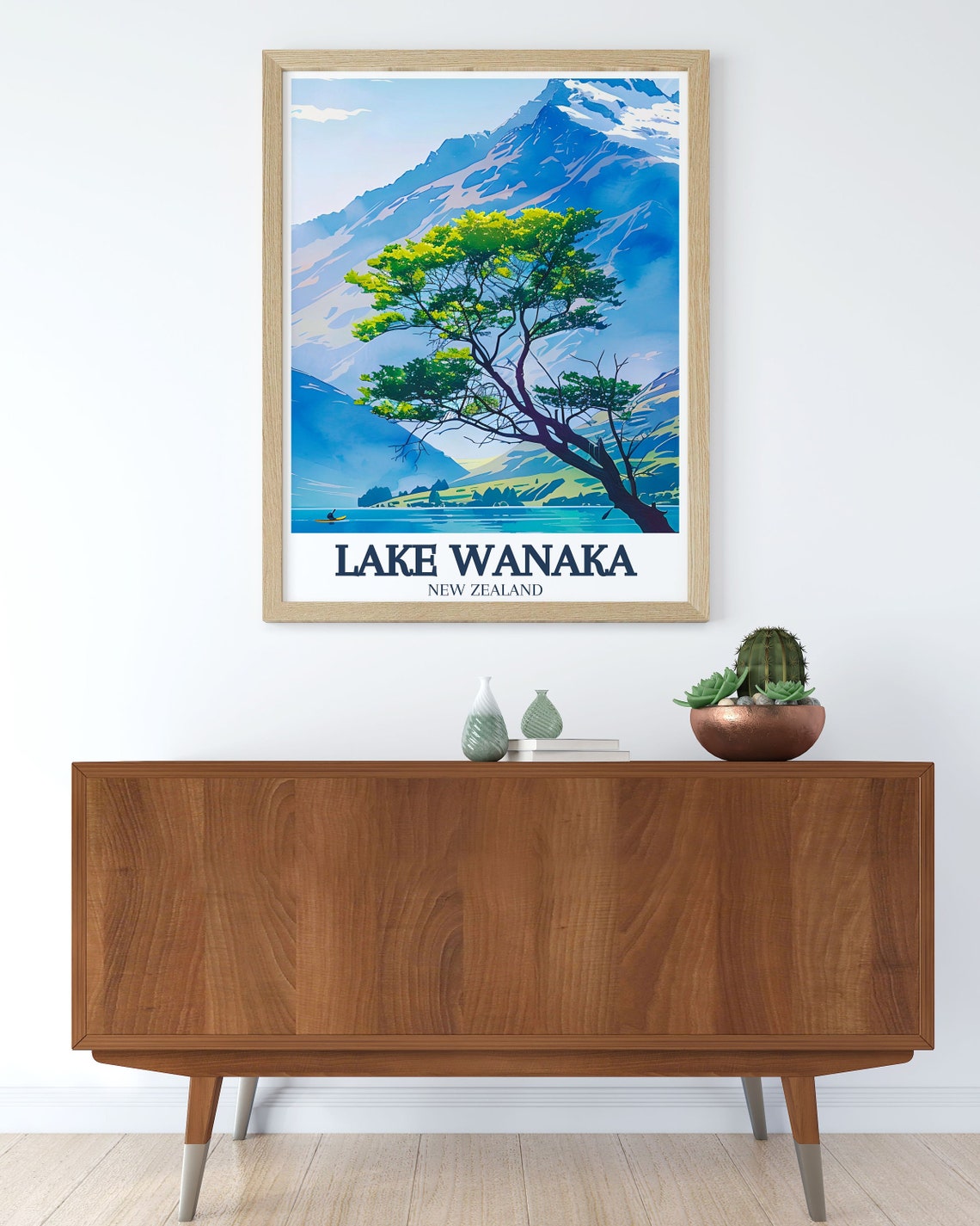 Lake Wanaka New Zealand Alpine Lake Tree With Kayaker Travel Poster - Image 2