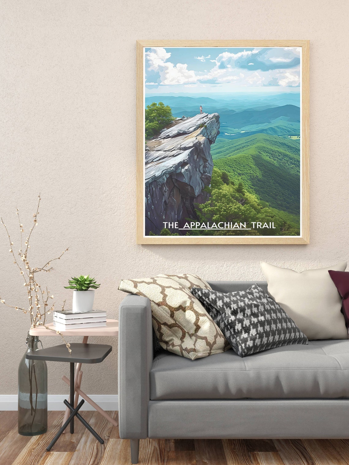 The Appalachian Trail Hiker On Cliff Overlooking Green Valleys Poster - Image 3