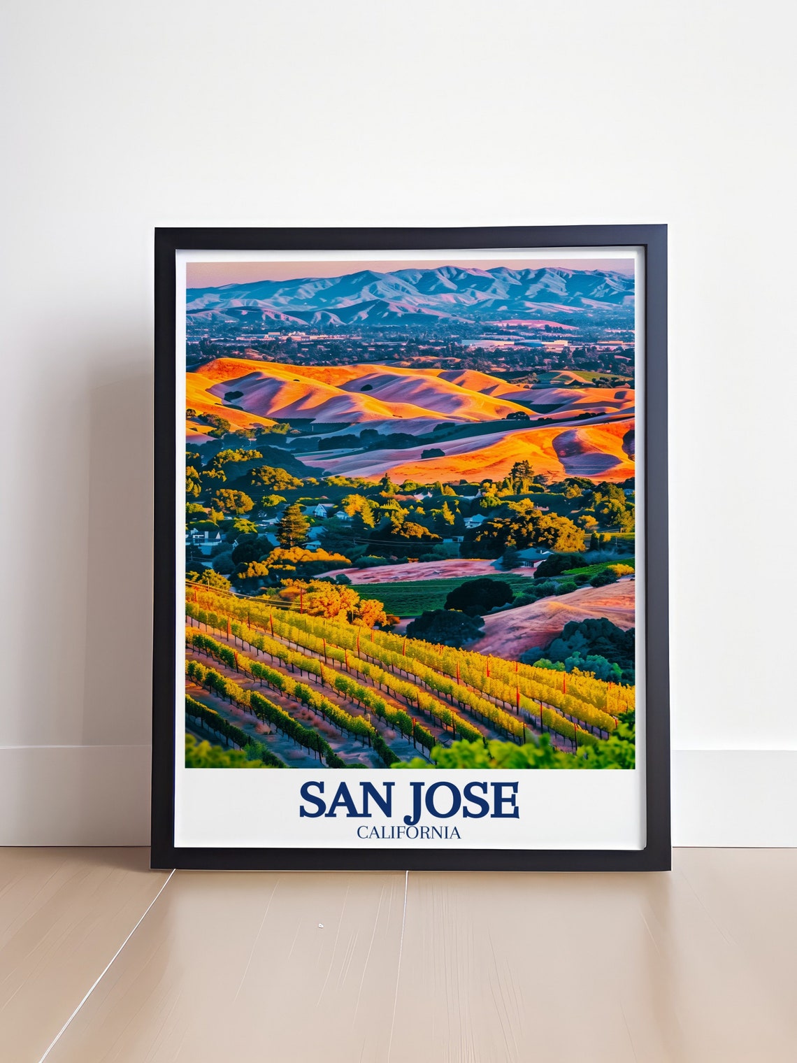 San Jose California Vineyard Hills Golden Sunset Landscape Poster - Image 4