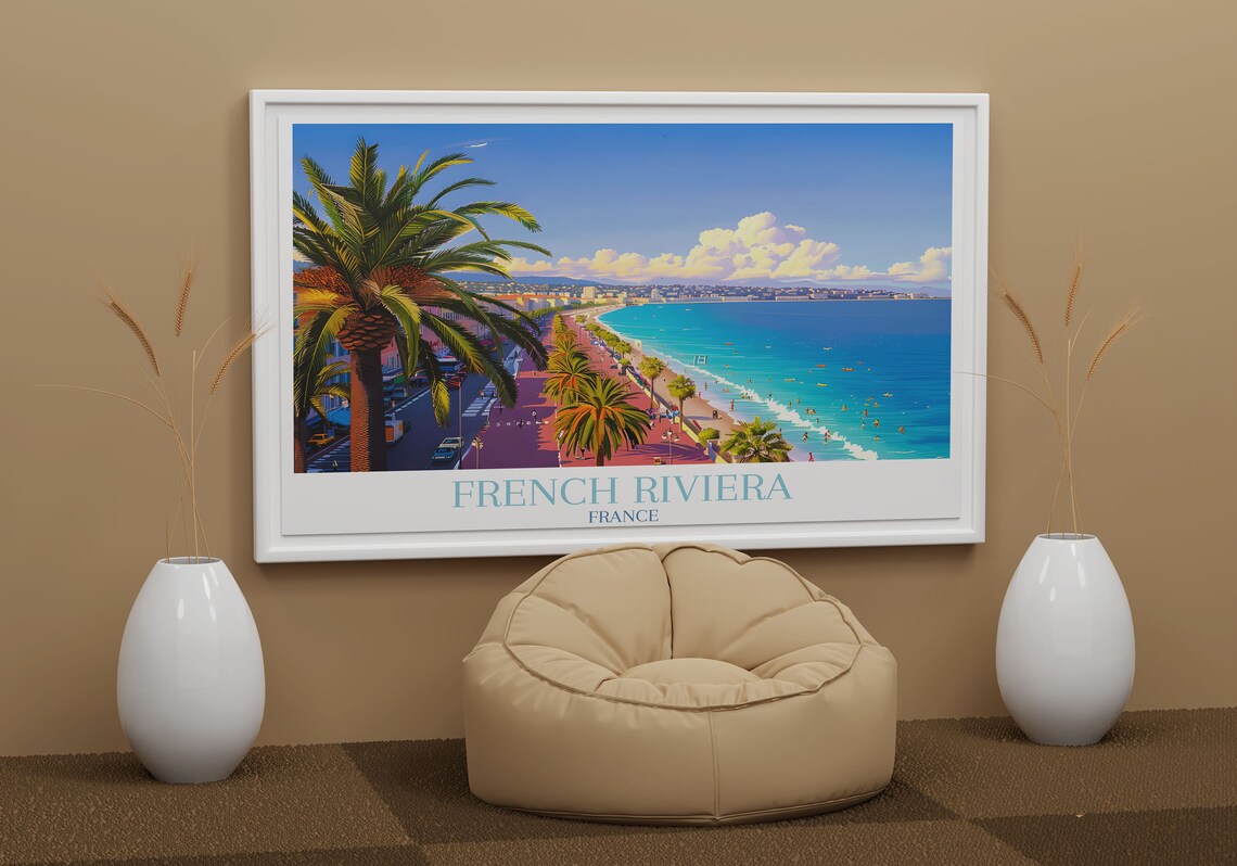 French Riviera France Palm Promenade Beach Day Scene Travel Poster - Image 2