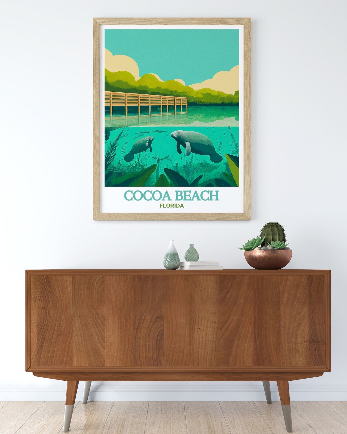 Cocoa Beach Florida Manatee Sanctuary Underwater Scene Travel Poster - Image 3