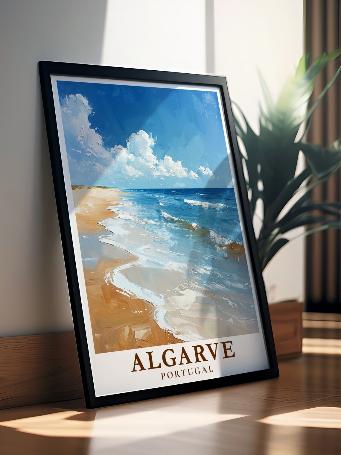 Algarve Portugal Golden Beach Waves Impressionist Seascape Poster - Image 2