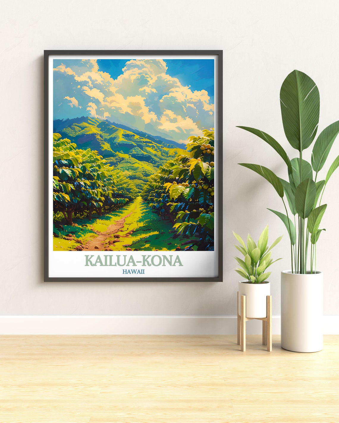 Kailua-Kona Hawaii Coffee Farm Path Lush Green Hills Travel Poster - Image 3