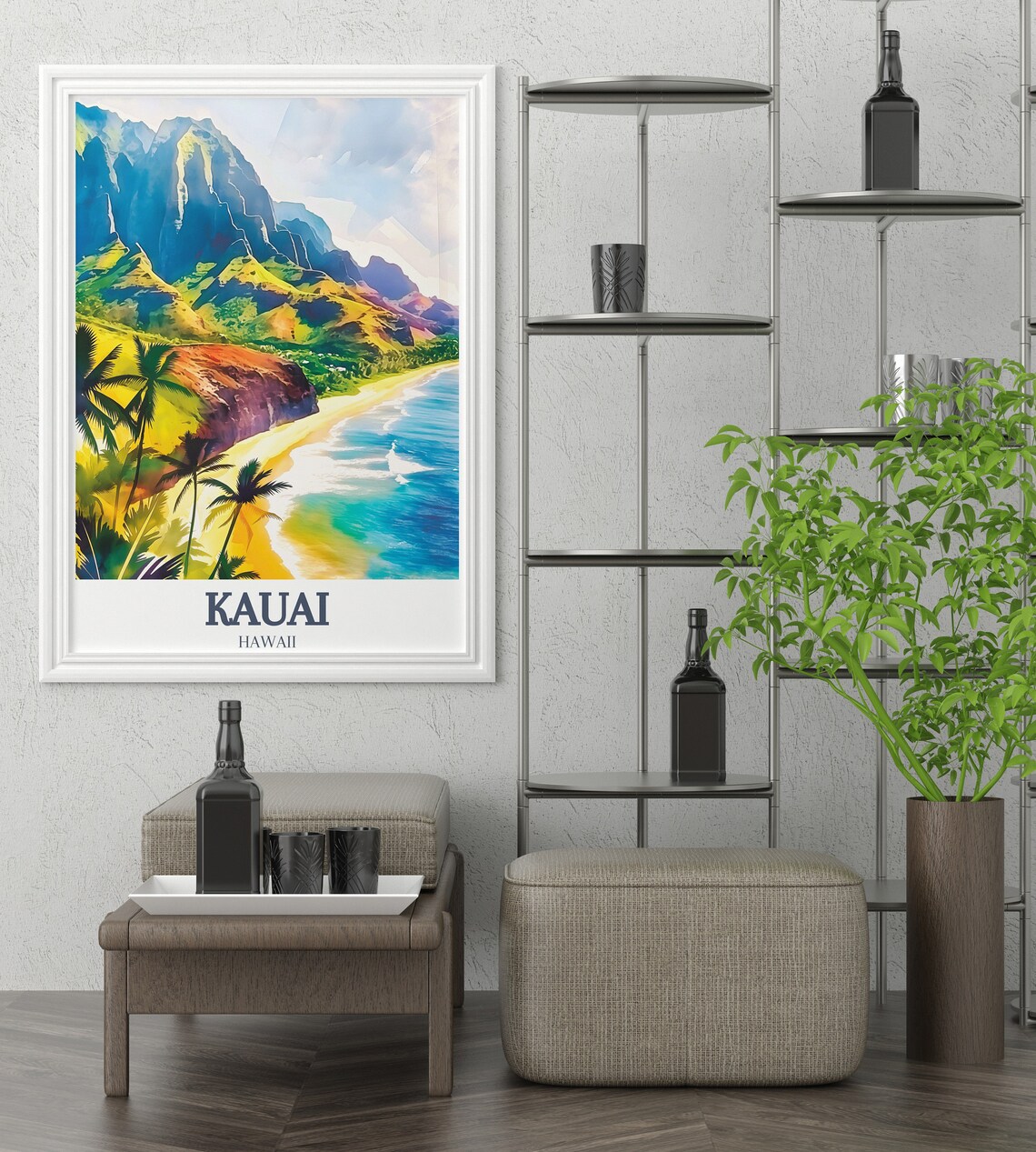 Kauai Na Pali Coast Emerald Sea Cliffs Palms Hawaii Travel Poster - Image 3