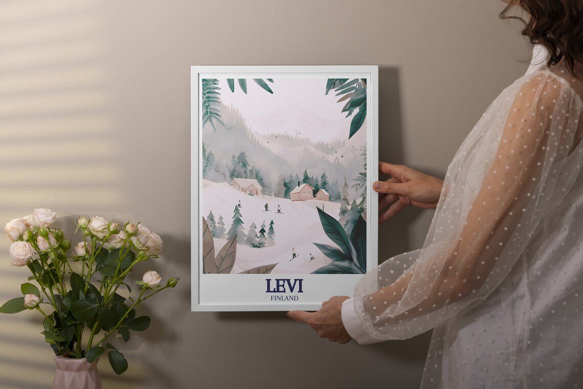 Dreamy Levi Finland Ski Resort Poster Pastel Watercolor Travel Art - Image 3