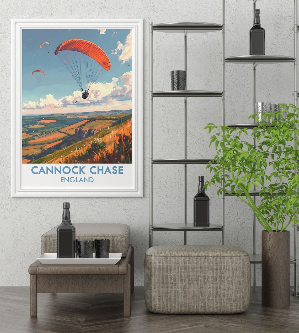 Cannock Chase England Paragliders Over Rolling Hills Travel Poster - Image 3