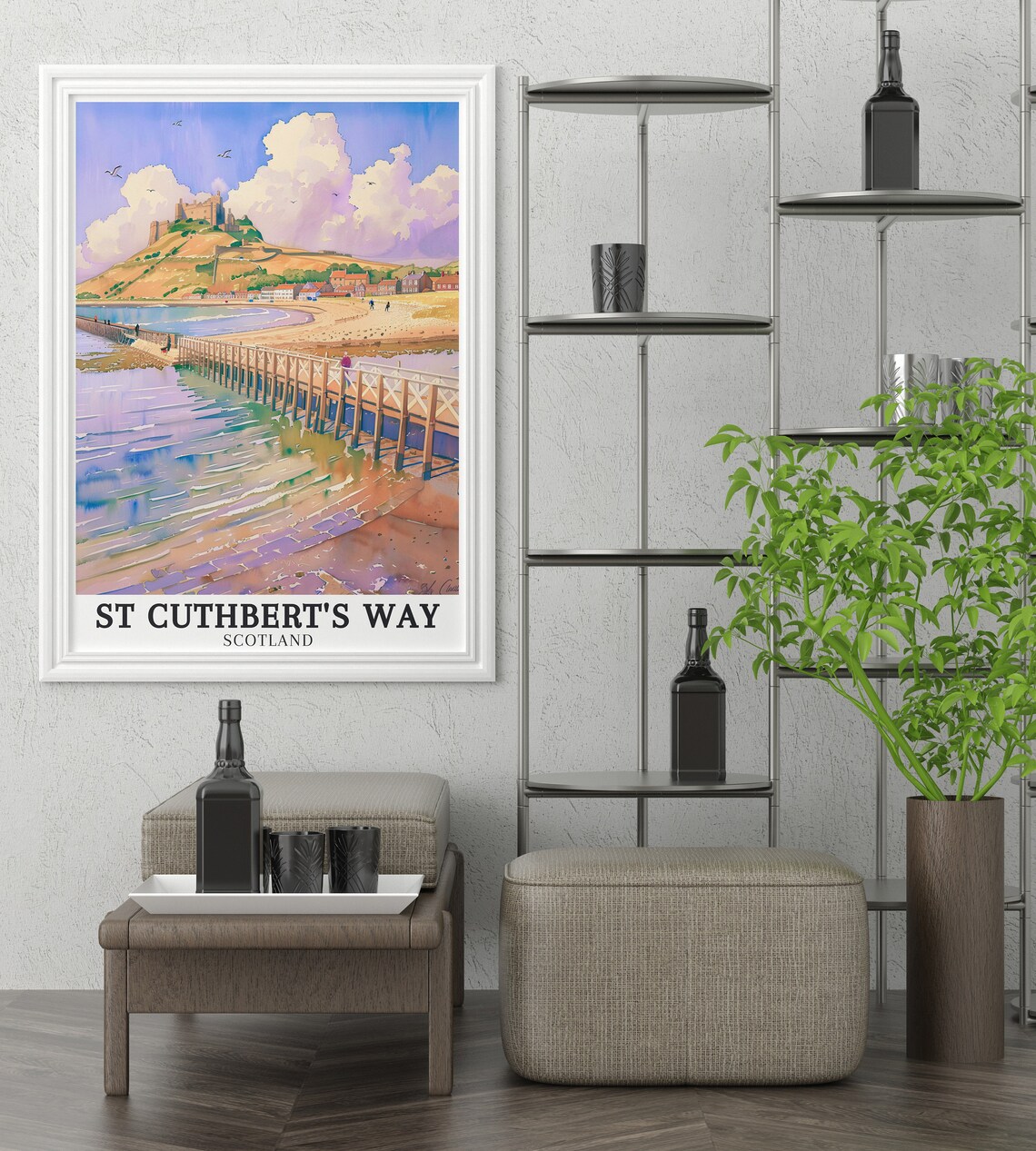 St Cuthbert's Way Lindisfarne Castle Causeway Watercolor Poster - Image 2