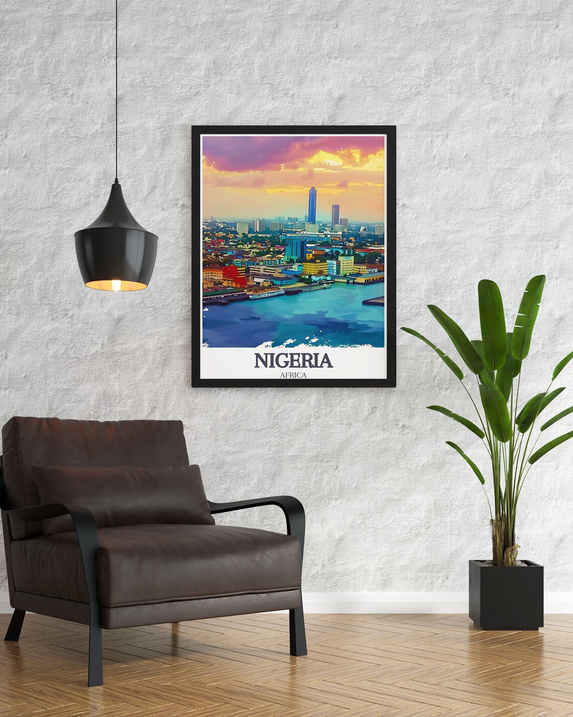 Nigeria Africa Lagos Victoria Island Skyline Sunset Watercolor Poster - Image 2