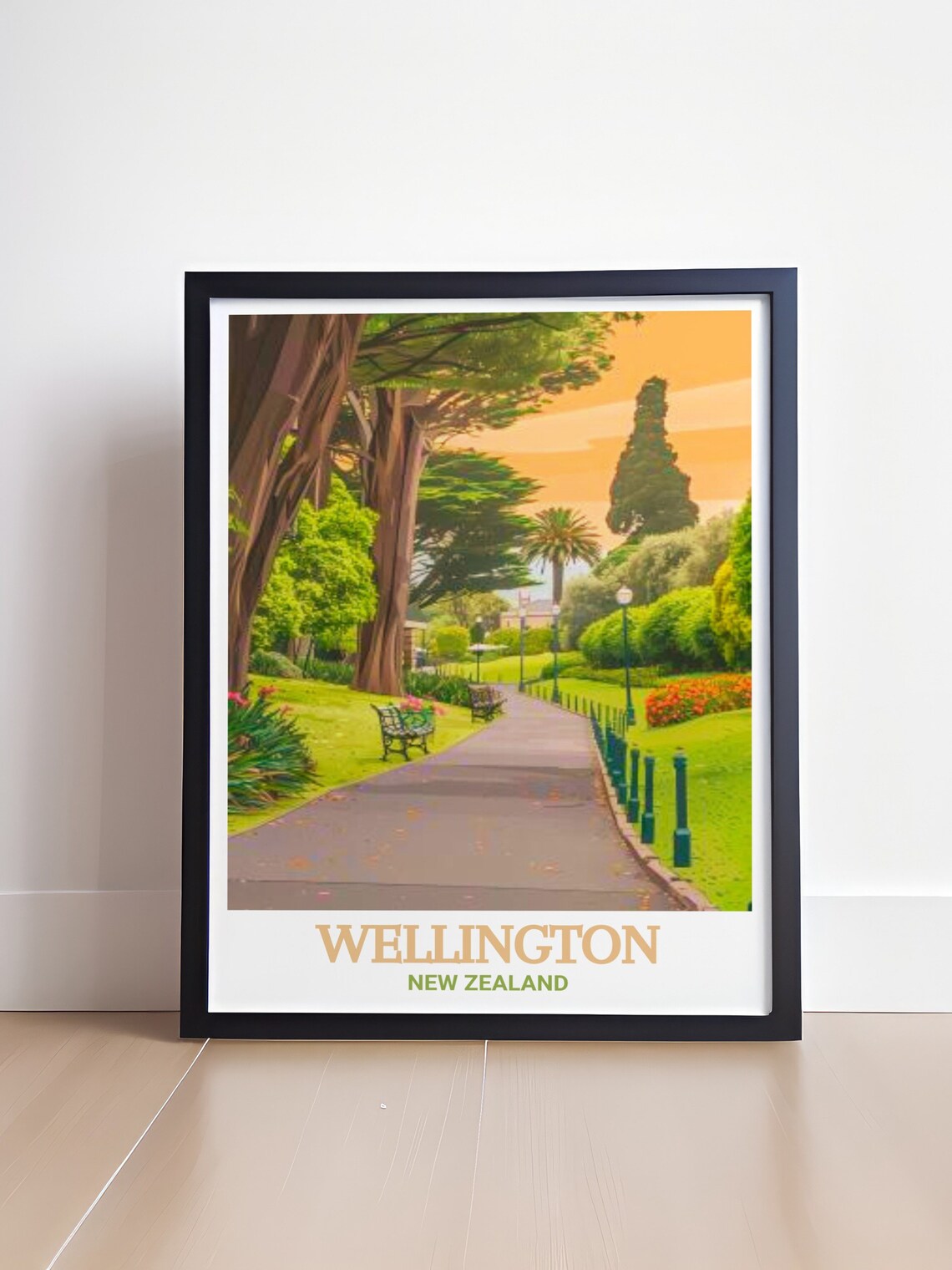 Wellington Botanic Garden Path Sunset Lamps Green Haven Poster - Image 4