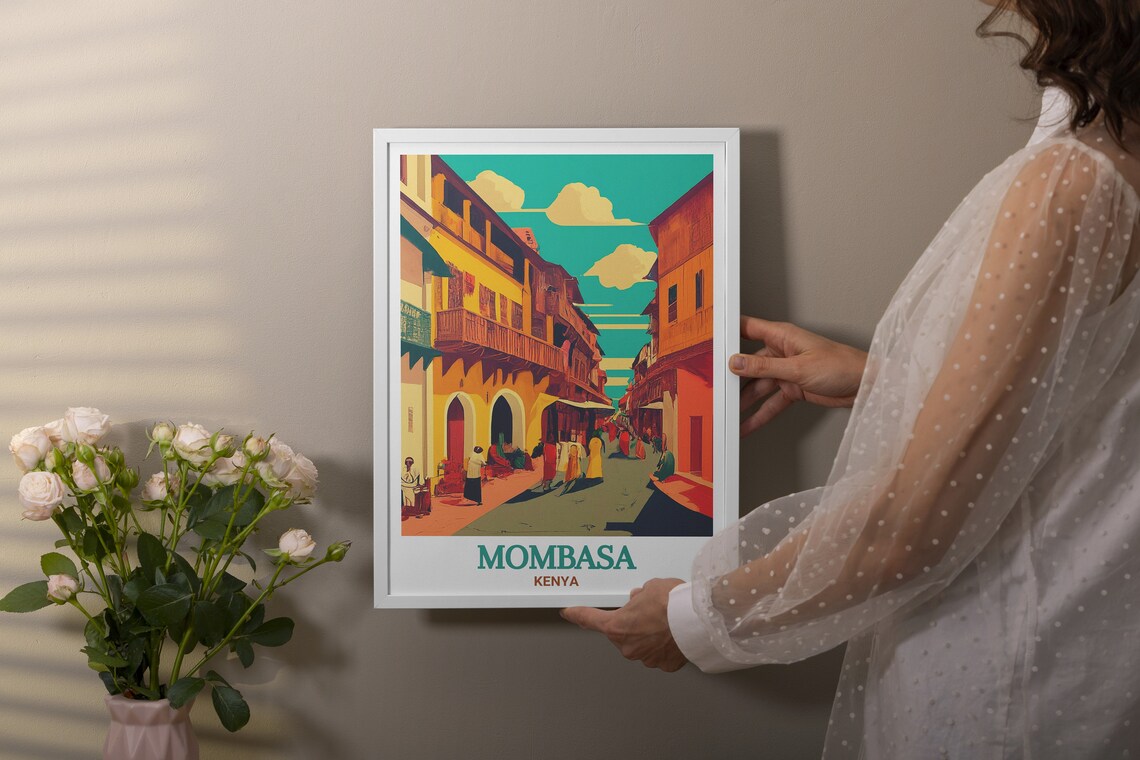 Mombasa Kenya Old Town Street Market Colorful Africa Travel Poster - Image 2