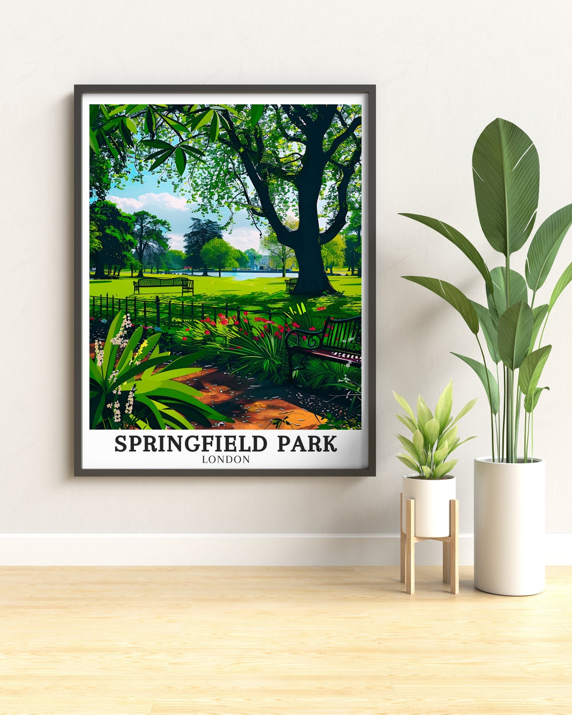 Springfield Park London Garden Pond Bench Blooming Beds Poster - Image 3