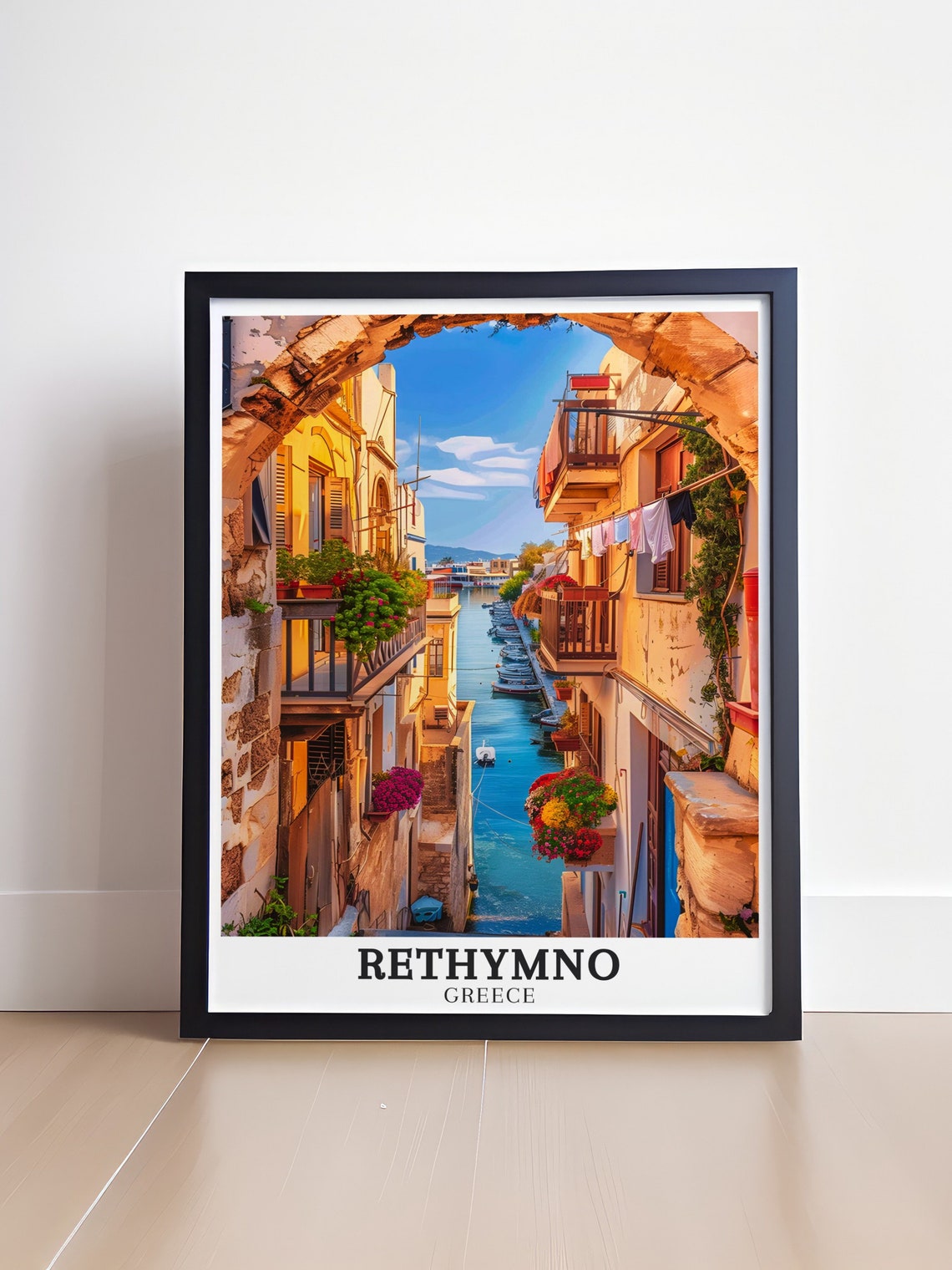 Rethymno Old Town Archway Flower Balconies Crete Greece Poster - Image 4