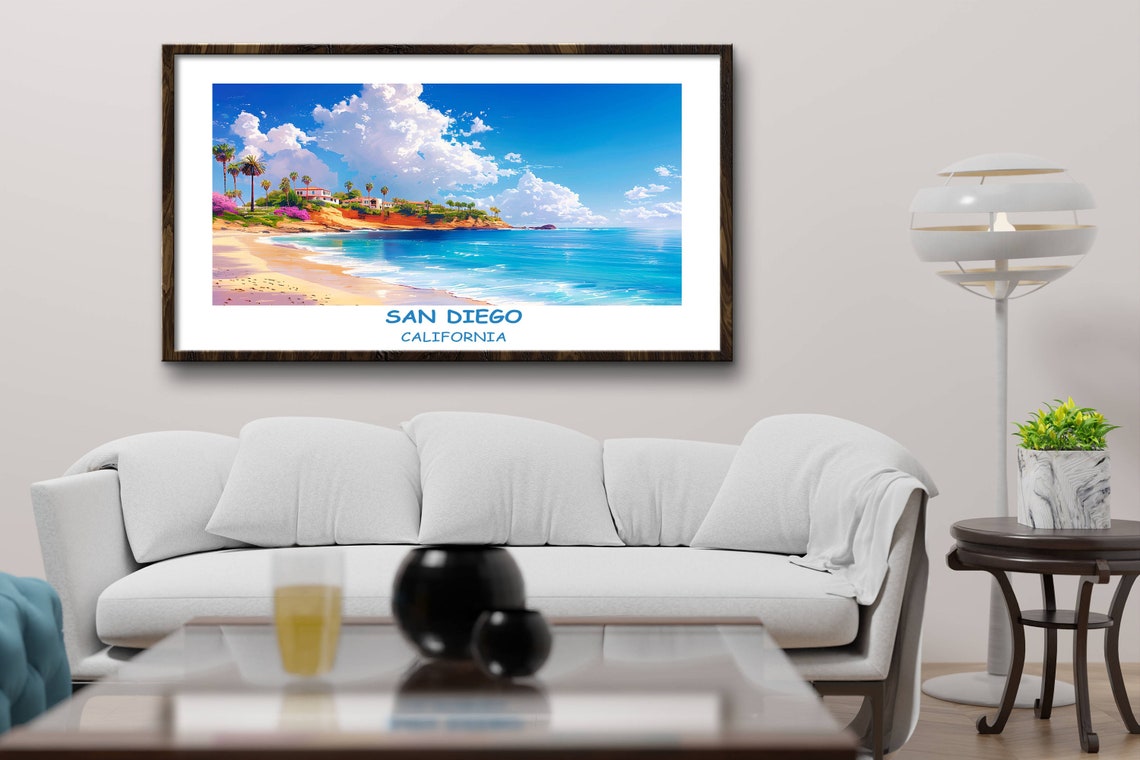 San Diego California Palm Beach Cliffs Summer Travel Poster Art - Image 2