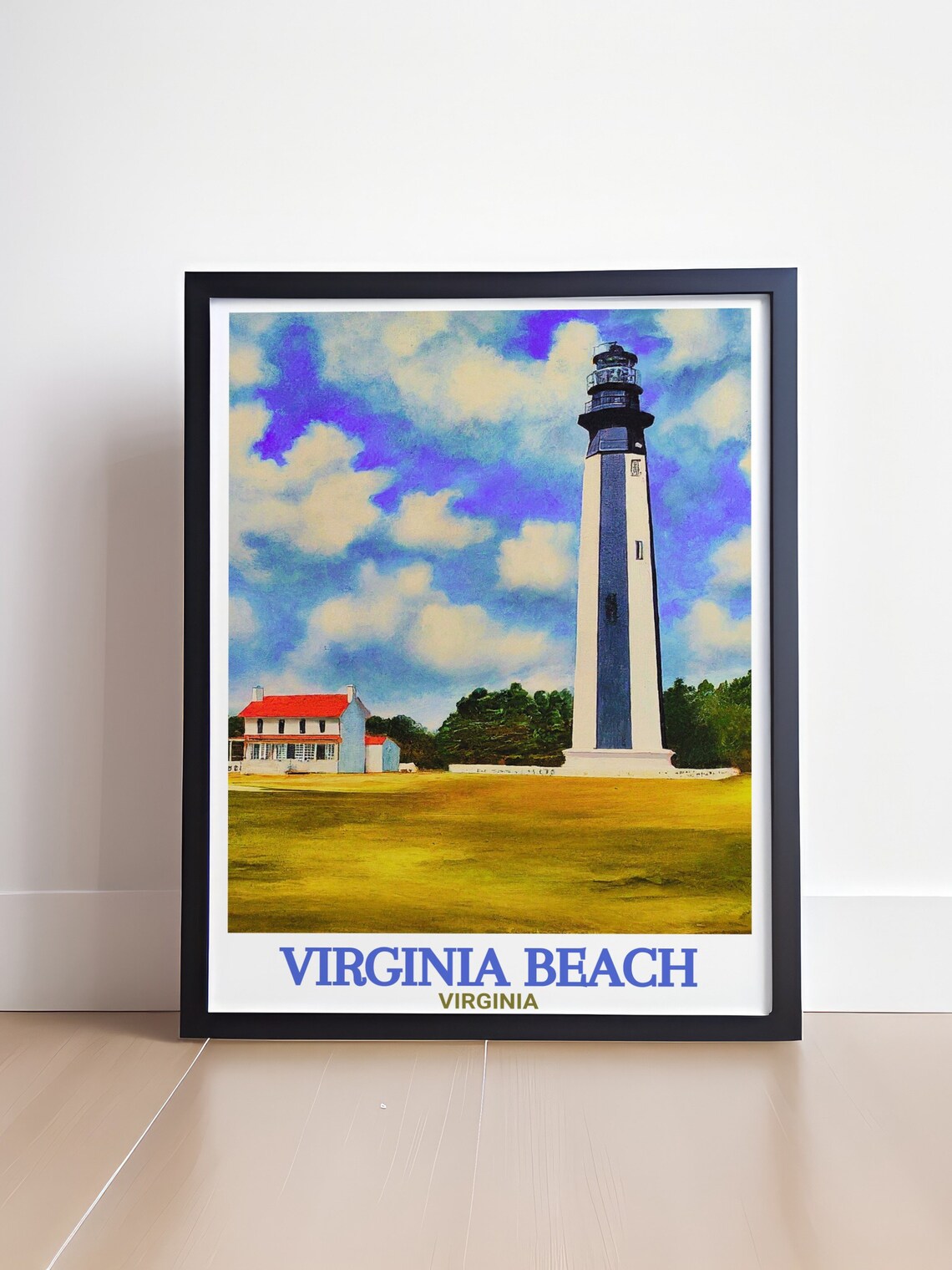 Virginia Beach Cape Henry Lighthouse Watercolor Travel Poster - Image 4