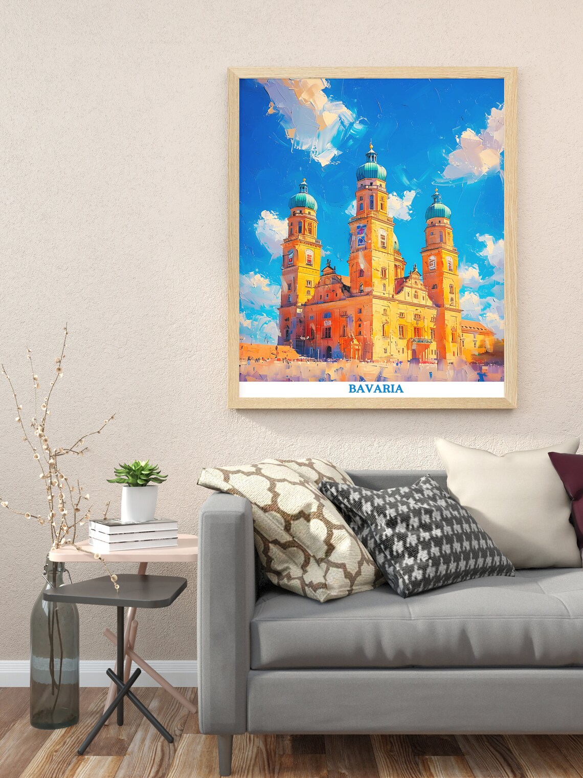 Bavaria Germany Baroque Cathedral Three Towers Blue Sky Travel Poster - Image 3