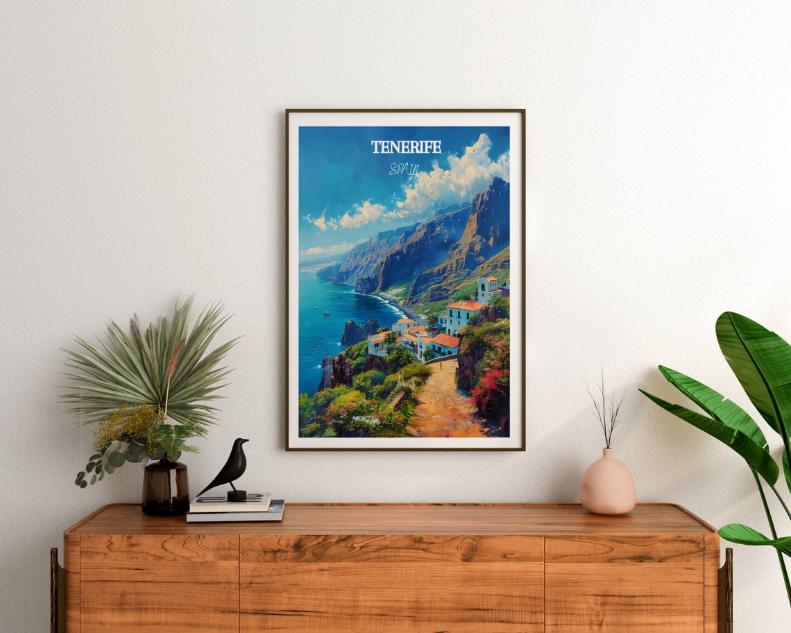 Tenerife Travel Print Los Gigantes Cliffs Travel Poster Of Tenerife Canary Islands Tenerife Art Lovers Gift Wall Art Print - Image 3
