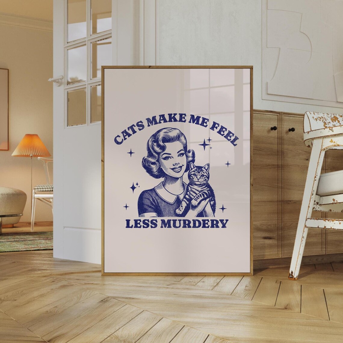 Retro Cat Art Print, Funny Vintage Cat Lover