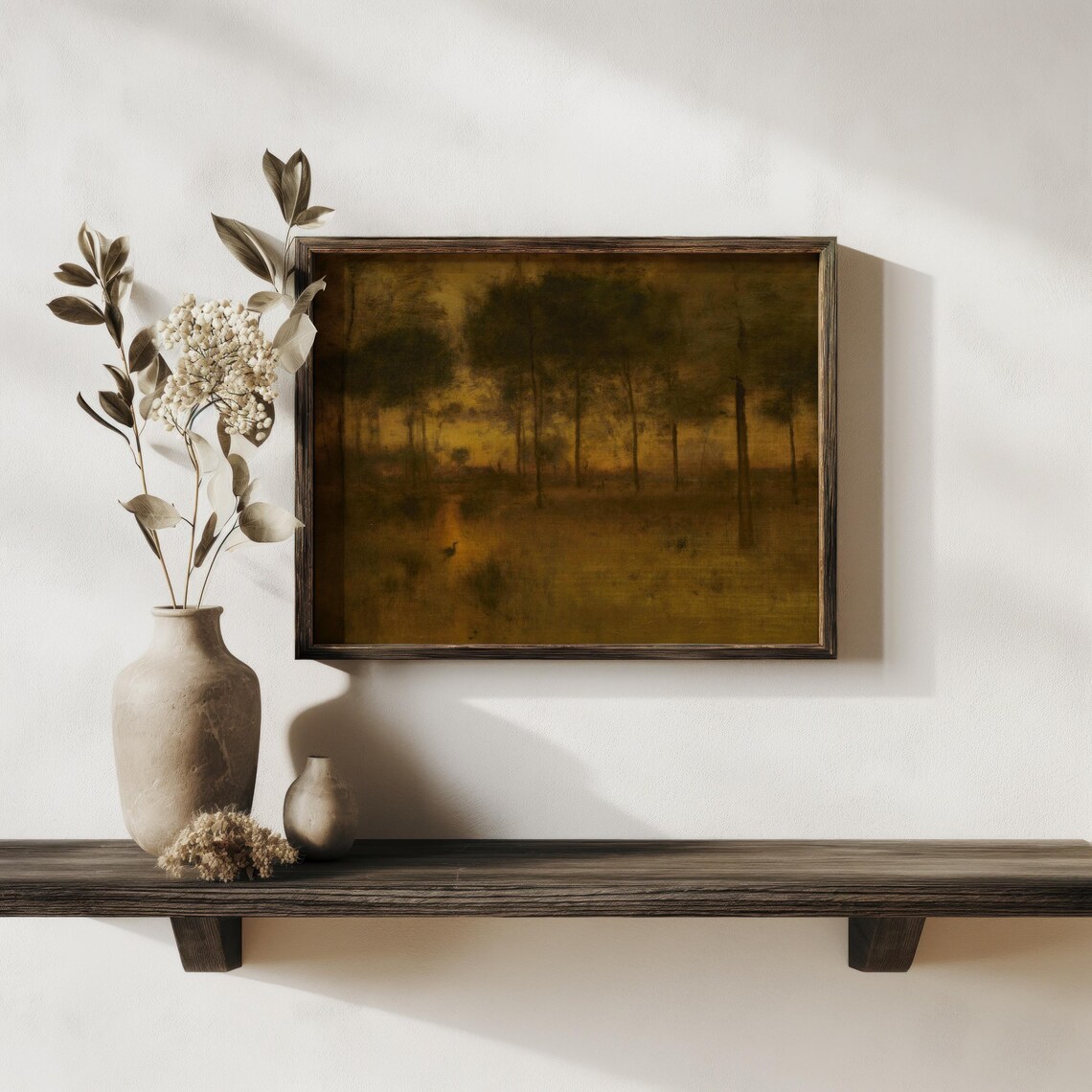 Moody Rustic Landscape With Heron, Vintage Painting - Image 2