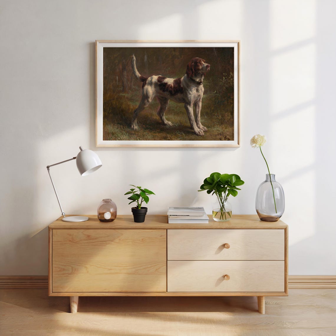 Vintage Hunting Dog Art Print Rustic Painting Wall Art Oil Painting Neutral Tone Art Dog Painting A 45 - Image 2