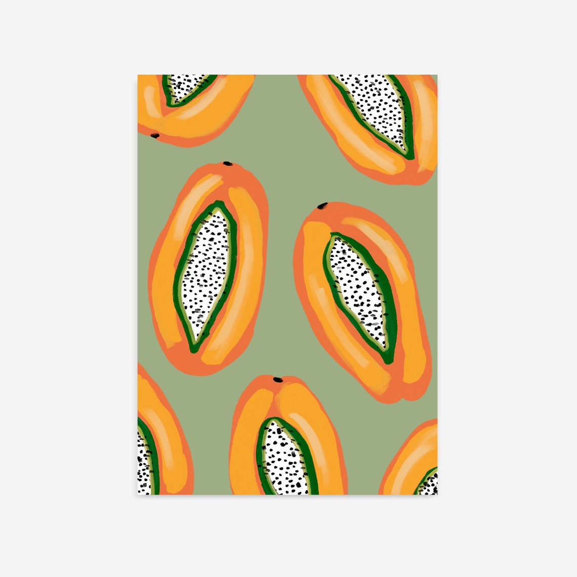 Colorful Tropical Papaya Dragon Fruit Pattern Kitchen Poster