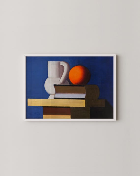 Abstract Still Life Wall Art Print Classic Orange Book Composition Bold Colorful Decor Vintage Prints2paper
