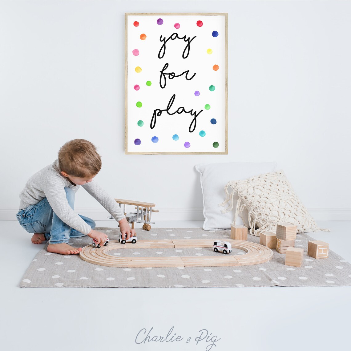 Rainbow Polka Dots Watercolor Playroom Wall Art - Image 3