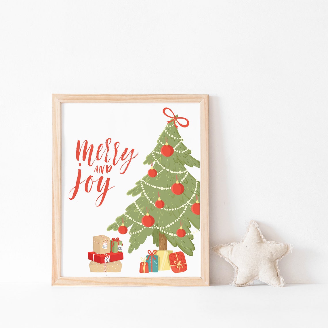 Merry And Joy Red Script Decorated Christmas Tree Gift Print - Image 3