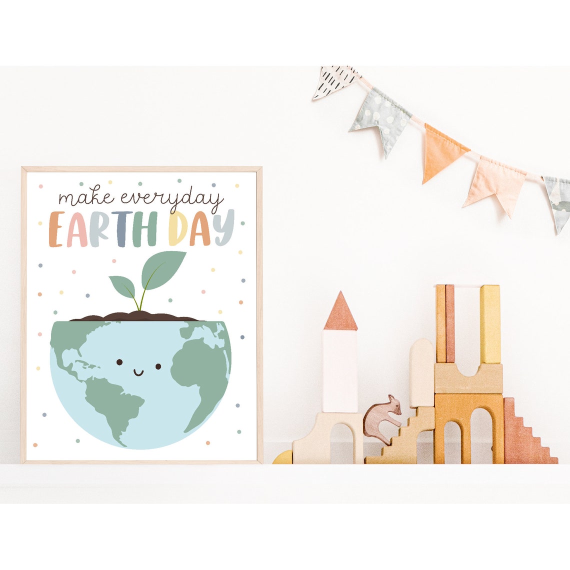 Make Everyday Earth Day Smiling Planet Seedling Kids Wall Poster - Image 2