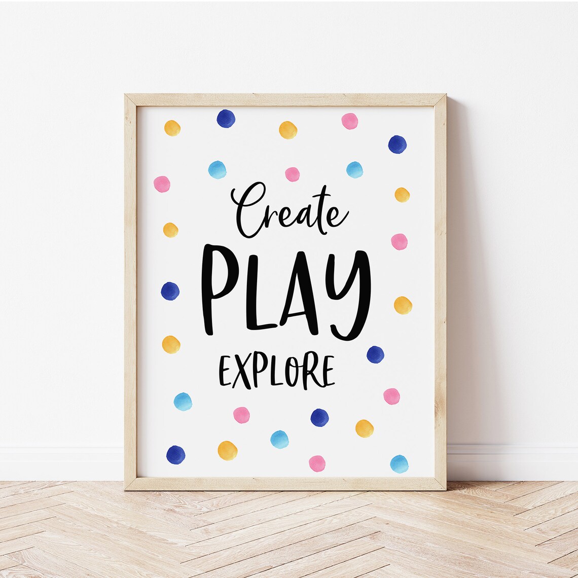 Create Play Explore Kids Wall Art, Polka Dot Art Print - Image 3