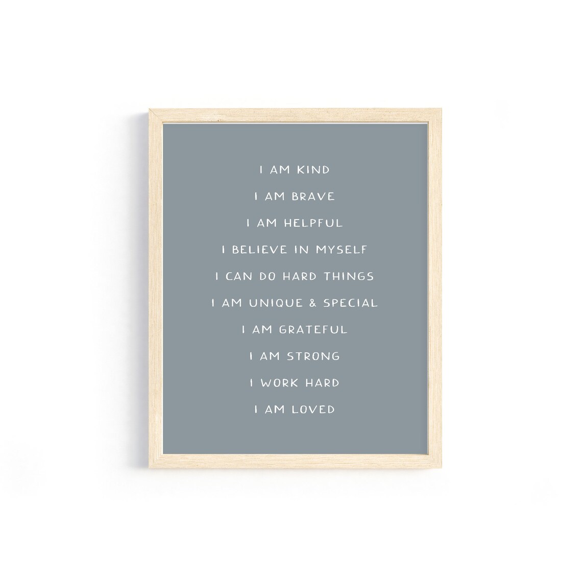 Positive Affirmations Dusty Blue I Am Kind Boys Nursery Wall Poster - Image 2