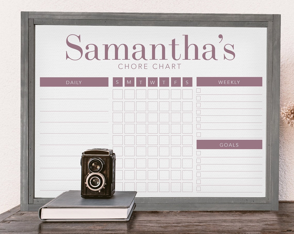 Custom Weekly Chore Chart, Home Planner