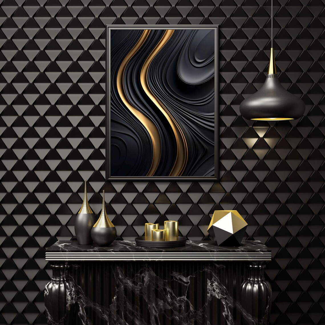 Luxury Black And Gold Abstract, Modern Artwork - Image 3