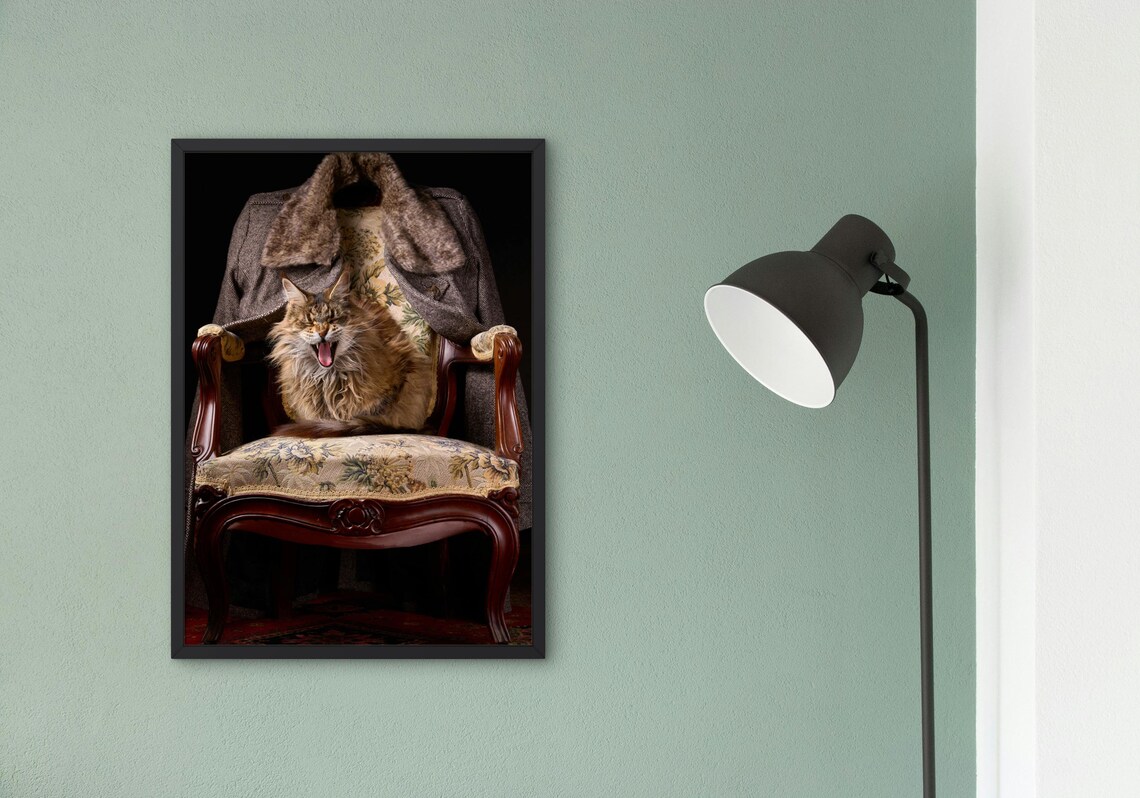 Regal Cat Portrait, Vintage Armchair Art Print - Image 4