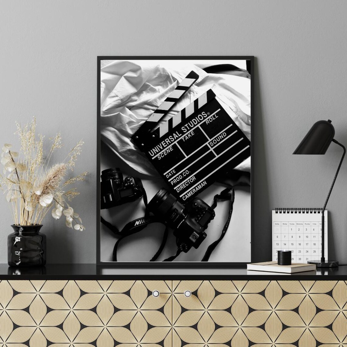 Black And White Film Slate With Cameras, Cinematic Art Print - Image 6