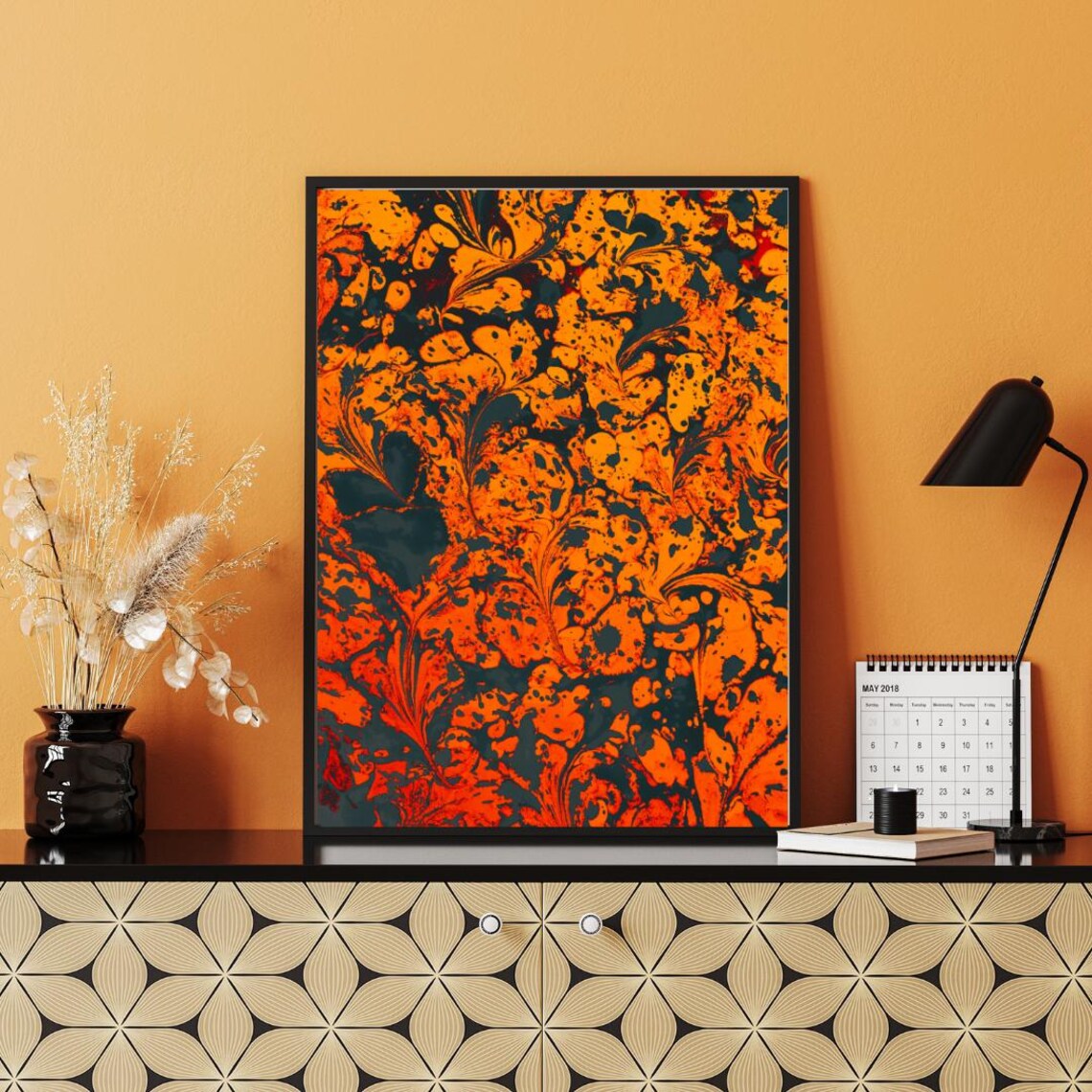 Fiery Autumn Marbled Texture, Abstract Pattern - Image 6