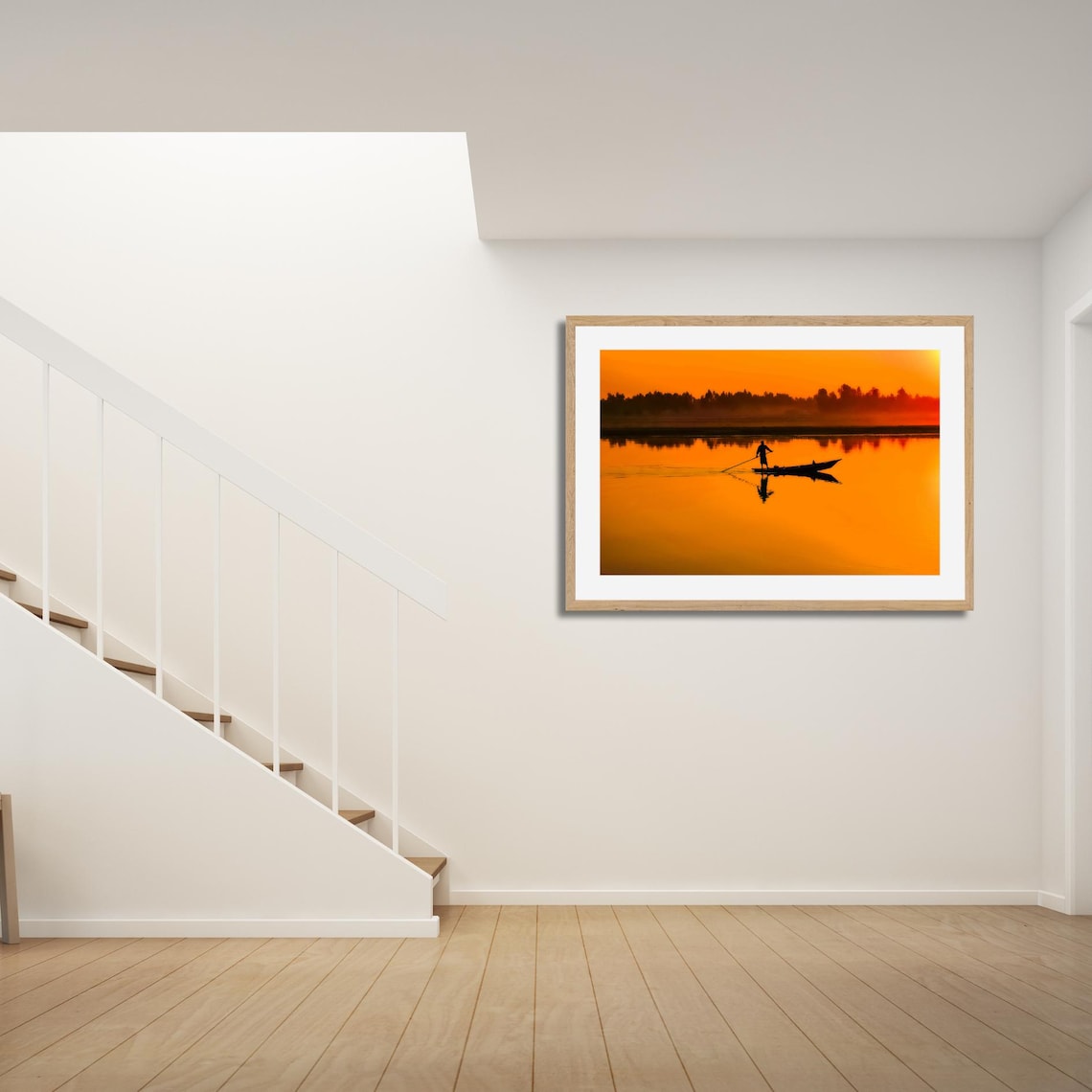 Fisherman at Sunset, Minimalist River Landscape - Image 2
