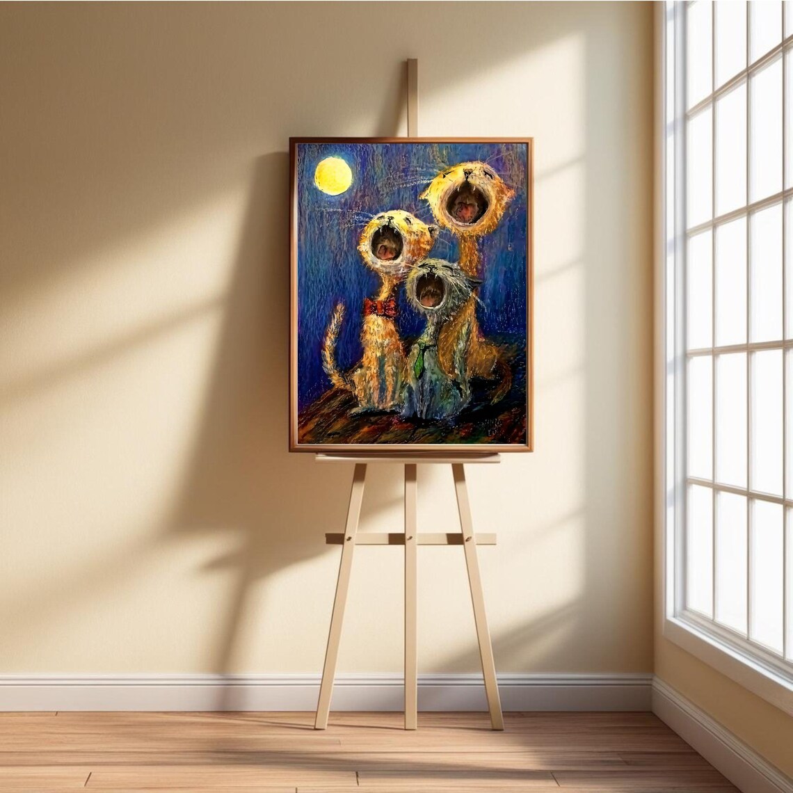 Surreal Cat Art Print, Whimsical Howling At The Moon - Image 5
